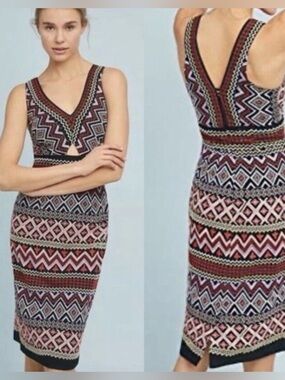 Anthropologie Akemi + Kin Geometric Embroidered Cutout Sheath Dress - Size 6